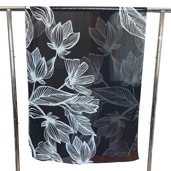 Calvin Klein Black&White Floral Sheer Oversized Long Scarf - Picture 5 of 10